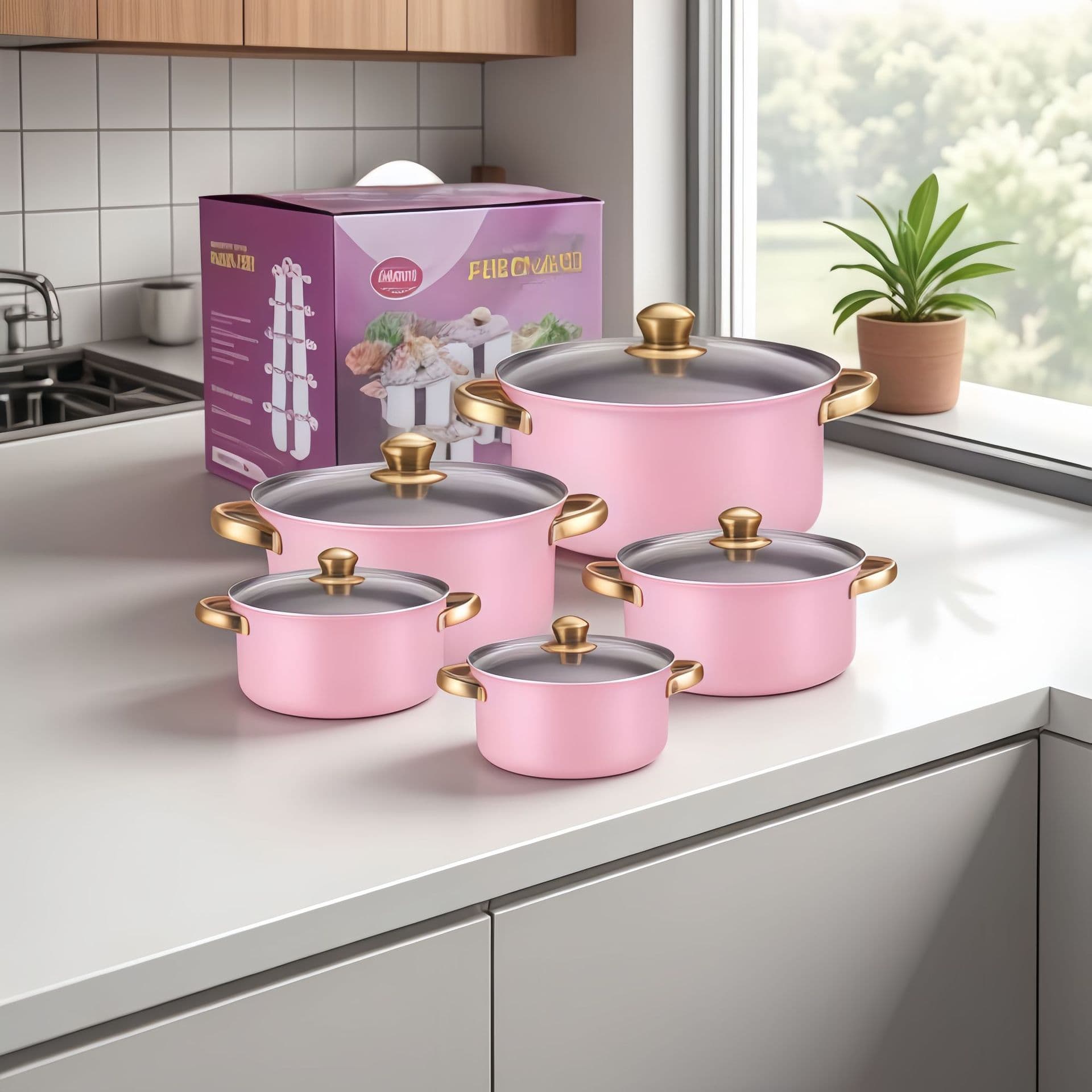 Export cross-border stainless steel pot set colorful 10-piece pot milk pot hot pot stainless steel soup pot steamer gift kitchenware