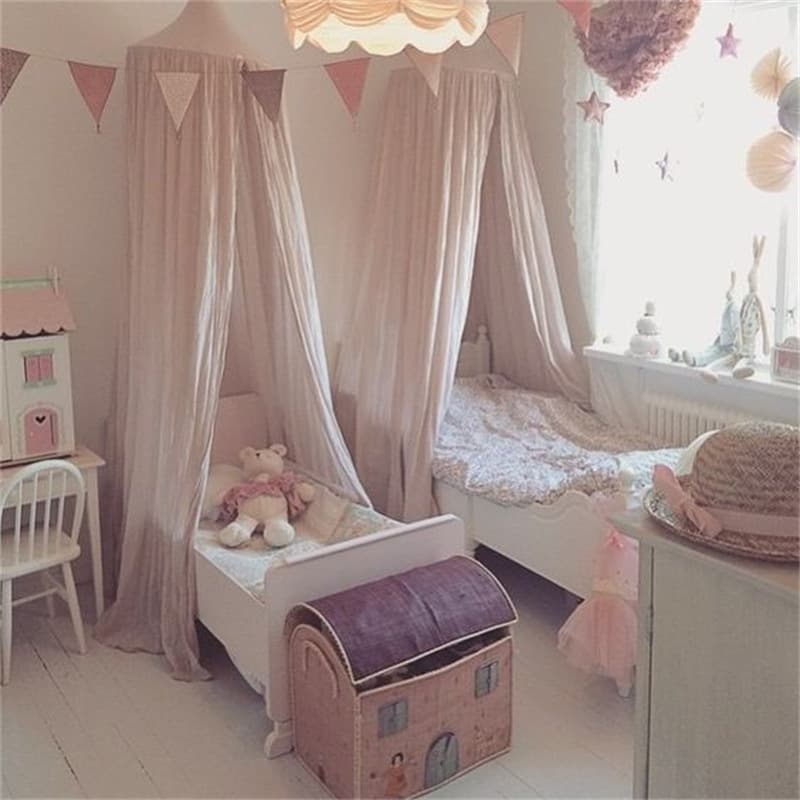 Royal Style Ins Nordic Princess Dreamy Canopy Bed Curtain, Pure Cotton Round Top Mosquito Net, Blackout Bed Drape