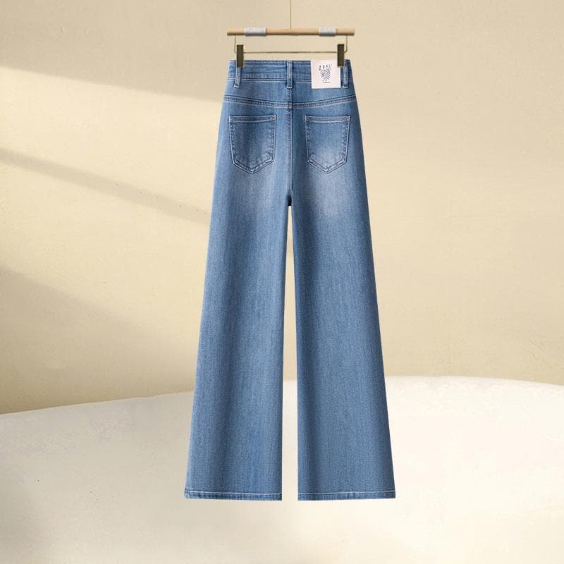 Popular women's retro denim wide-leg flared pants for women spring 2026 Korean version new small high-waisted straight pants