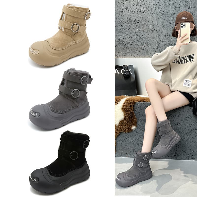 [Ju Jingyi Same Style] Laughing Snow Boots for Women, Thick Sole, Warm, Waterproof, Big Toe Boots for Students