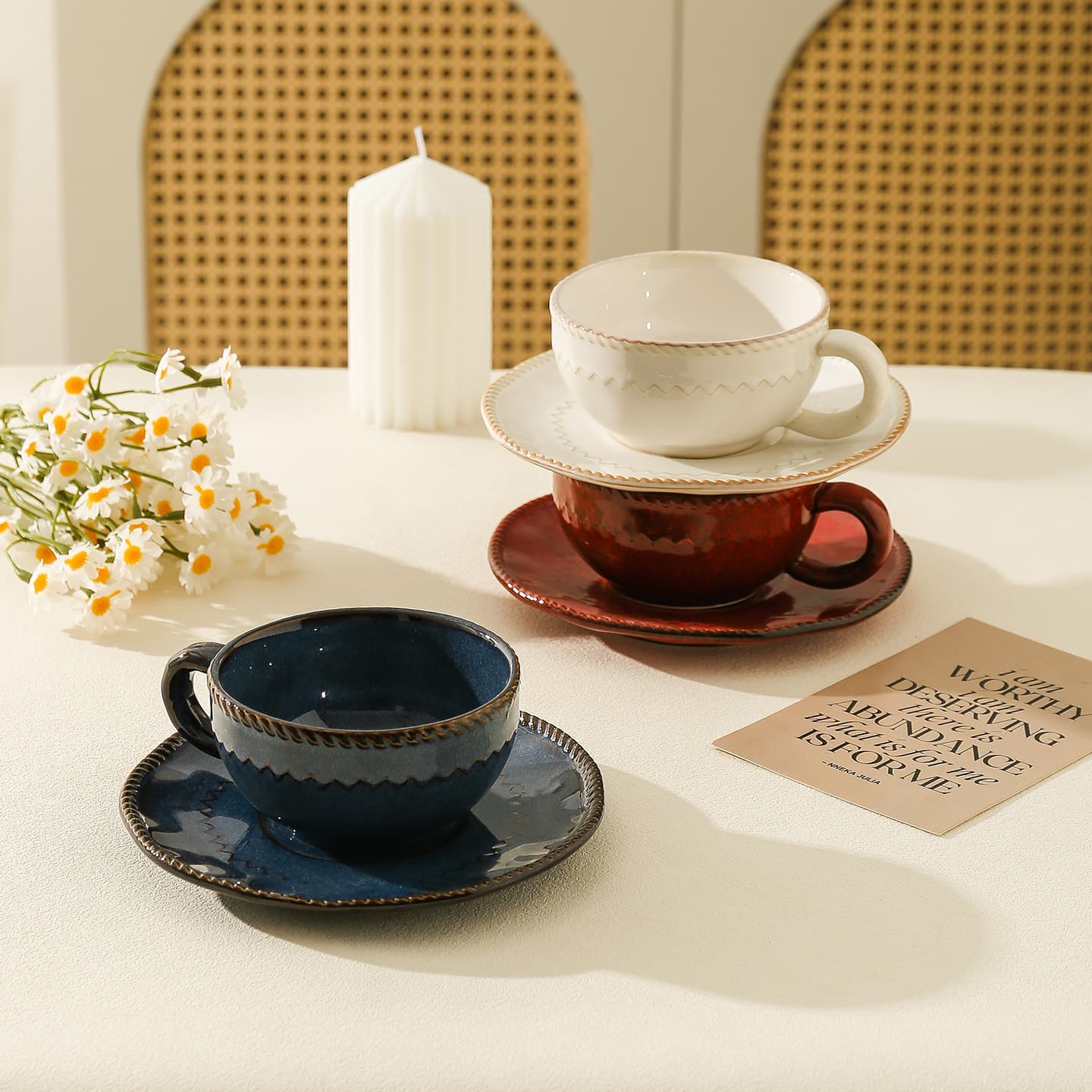 Retro Kiln-Fired Coffee Cup and Saucer Set, Household Water Cup, Office Afternoon Tea Ceramic Latte Art Cup Wholesale