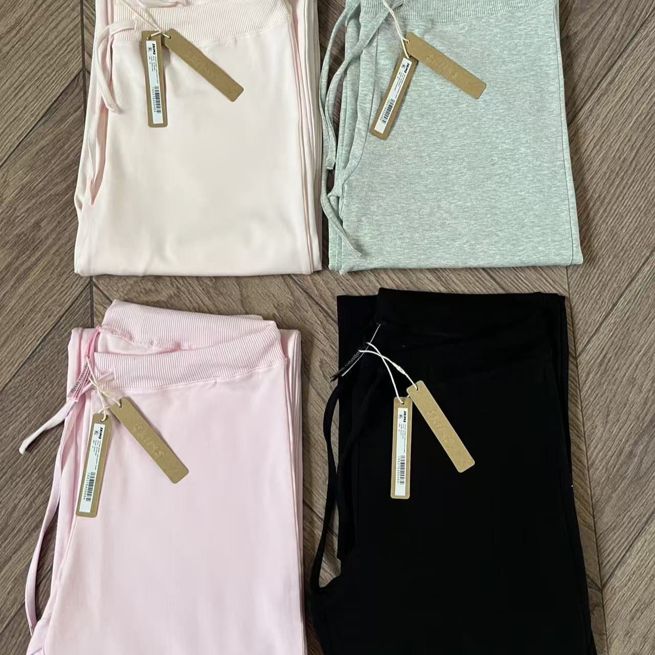 Skims Cotton Jersey, Kim Kardashian European and American Comfortable Versatile Ribbed Straight-Leg Pants, Stretch Long Pants