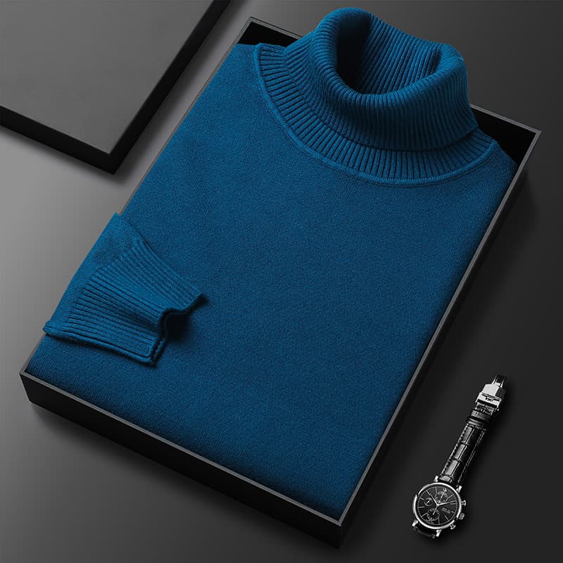 Men's Casual High-Neck Knit Sweater Fashionable Korean Style Fine Men's Autumn and Winter Base Layer Solid Color Men's Sweater
