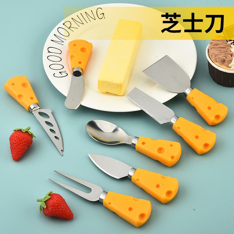 Factory self-operated stainless steel wooden handle cheese knife kitchen butter cheese knife household cheese pizza spatula cutlery