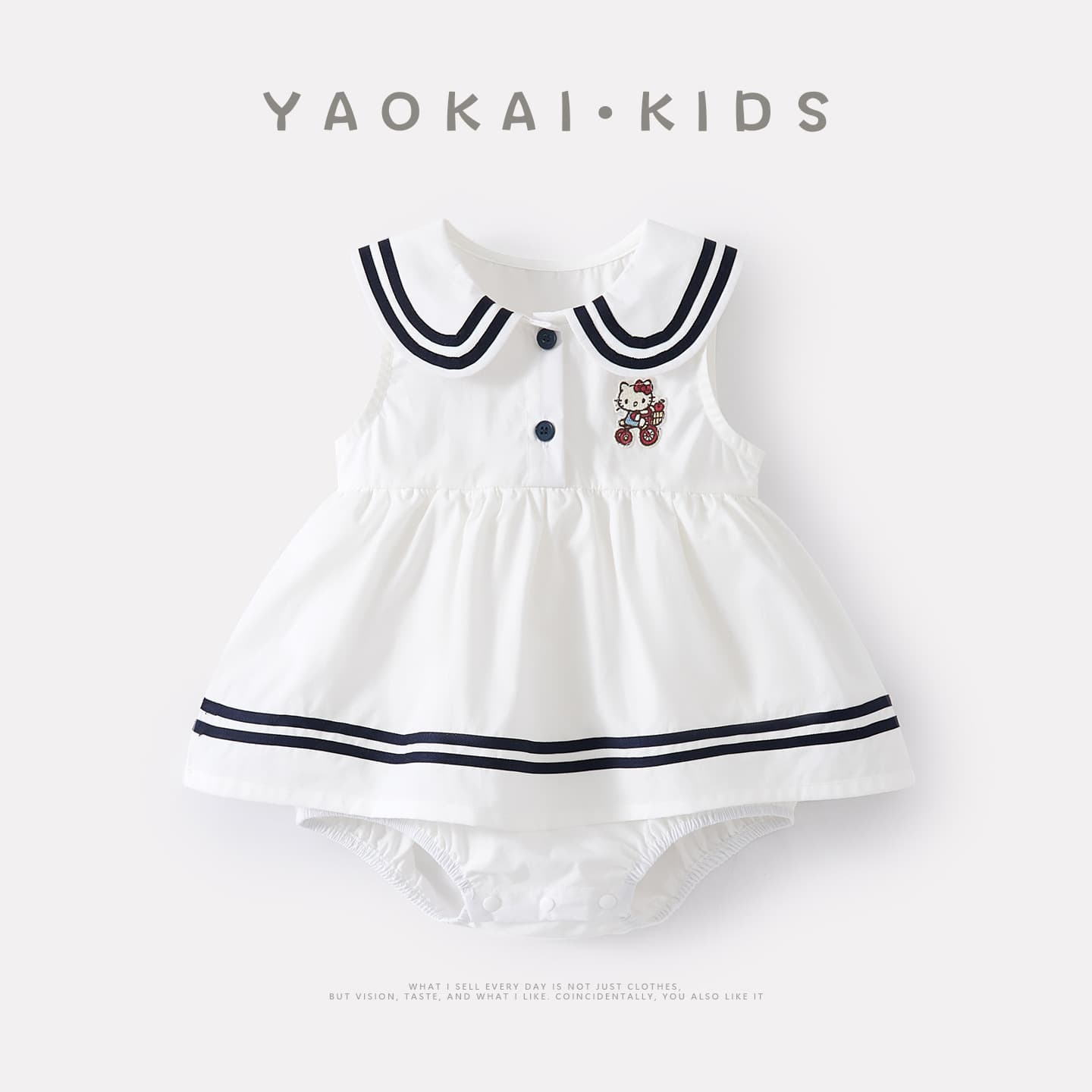 Summer cute baby clothes, baby doll collar jumpsuit, baby girl, preppy style, cartoon embroidered harem