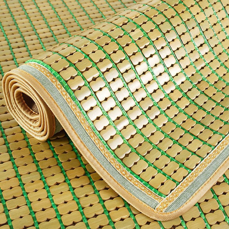 Bamboo mat with mahjong pattern, carbonized bamboo block mat, 1.8m bed size, granular design for single/double use, available in 1.5m and 2m.