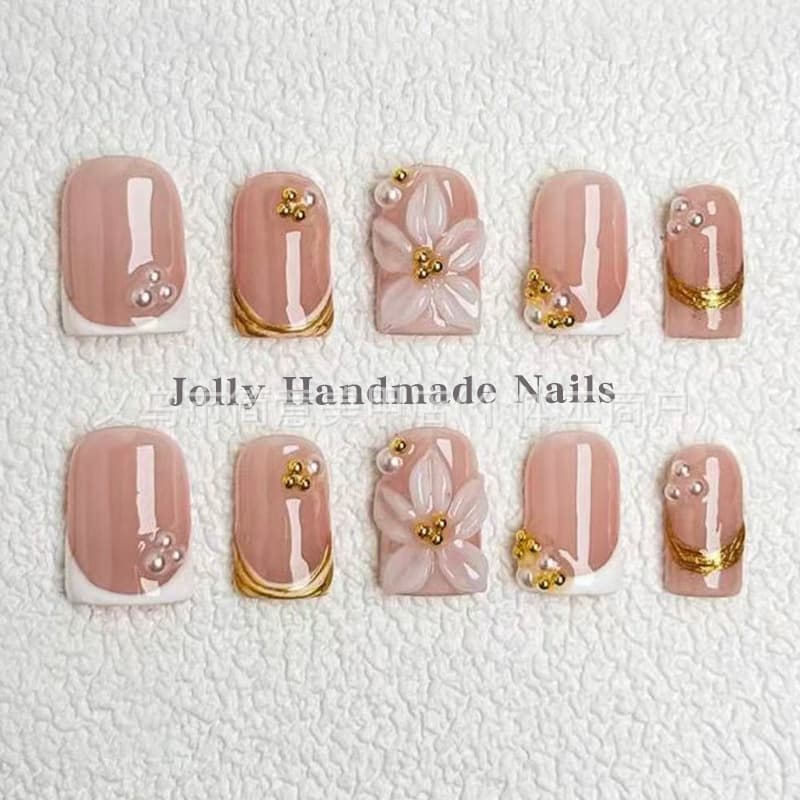Cross-border European and American style handmade wearable nail art, hot-selling pure hand-painted 3D sculpted French manicure finished nails wholesale