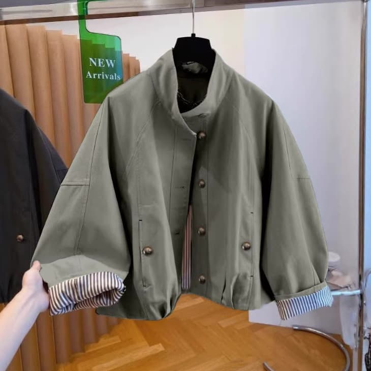 European British style stand collar jacket for women 2025 new loose casual lining striped short windbreaker top
