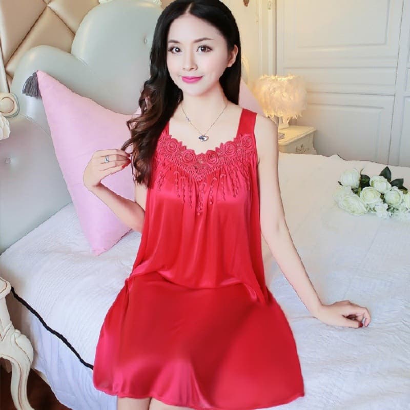 Overseas Southeast Asia Women's Summer Thin Ice Silk Camisole Mid-Length Nightgown Plus Size Loose Sexy Homewear