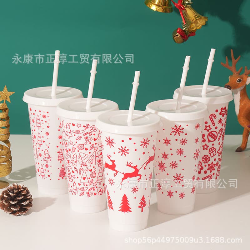 Cross-border source factory Christmas new single-layer plastic straw cup 710ml/24OZ cup wholesale