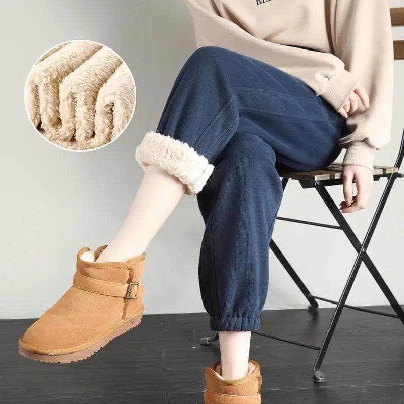Fleece Lined Sweatpants Women Cuffed Autumn Winter New Extra Thick Joggers Outdoor Wear Warm Lamb Wool Casual Pants