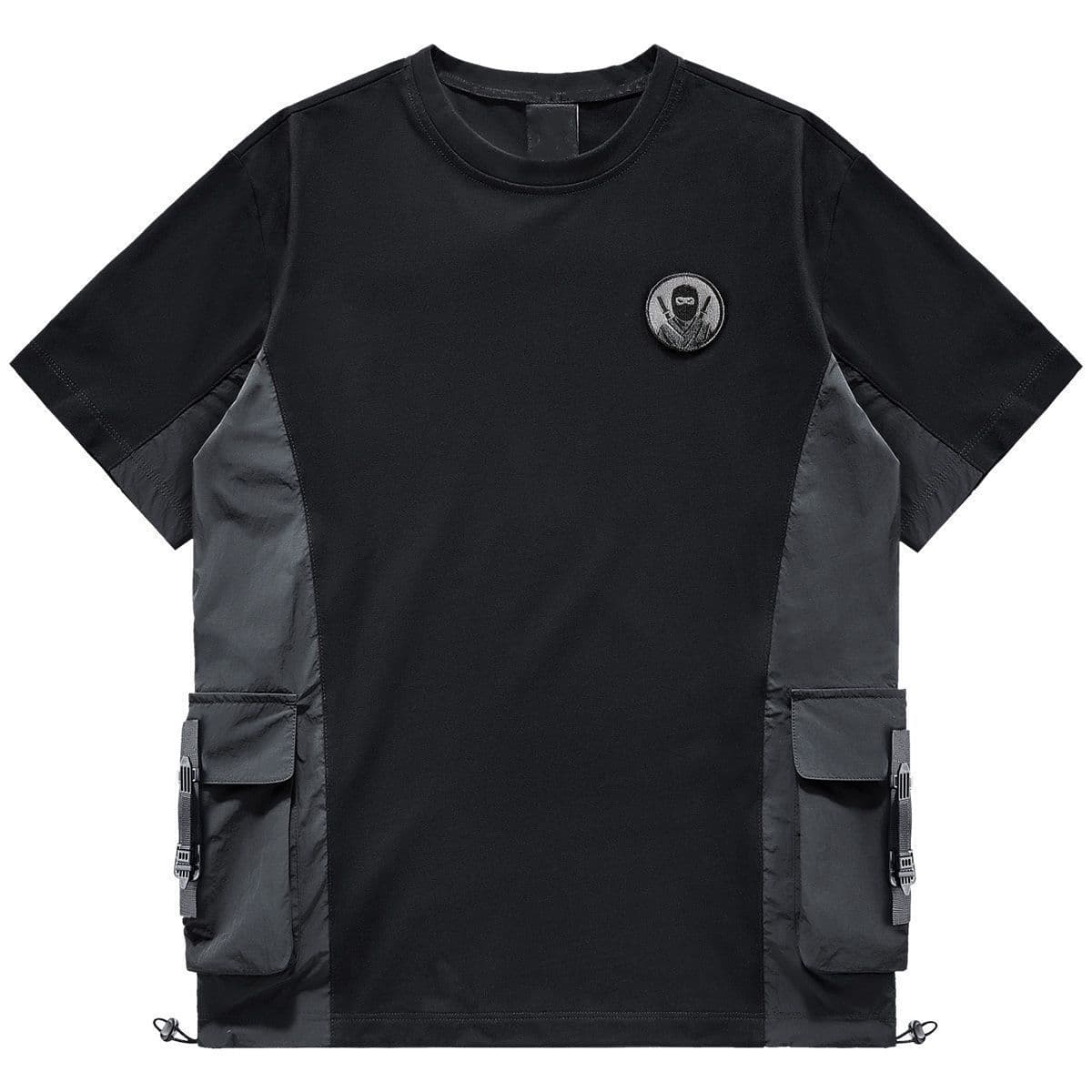 Summer Multi-Pocket Cargo Embroidered T-Shirt Men Trendy Edgy Spliced Short Sleeve Tee Streetwear Embroidered Top Men