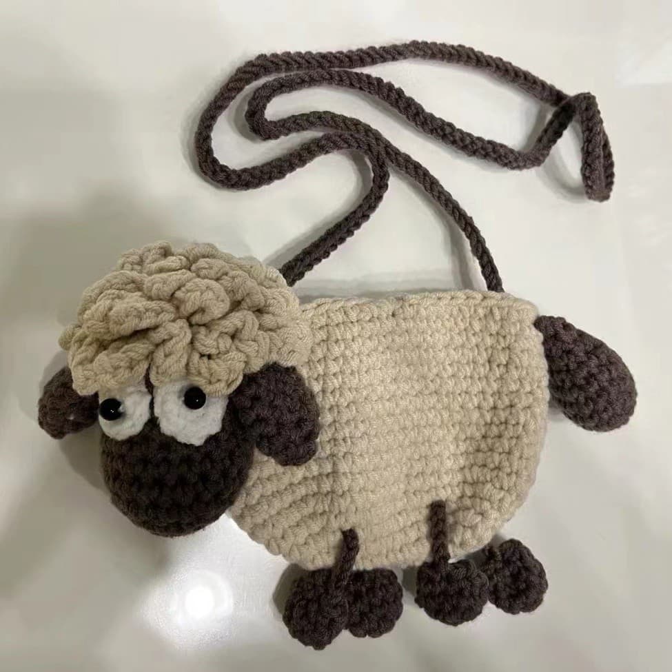 Finished Crochet Bag Cartoon Cute Lamb Crossbody Bag Casual Versatile Shoulder Bag for Kids