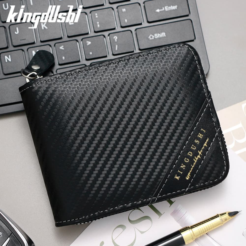 New Carbon Fiber Texture Men's Short Wallet, Multi-Card Slot Chain Coin Purse, Men's Money Clip Wholesale