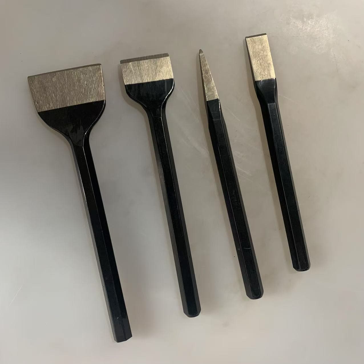 Hexagonal steel manual pointed and flat chisels for removal and edging, premium steel chisels, widened and lengthened, customizable for masonry