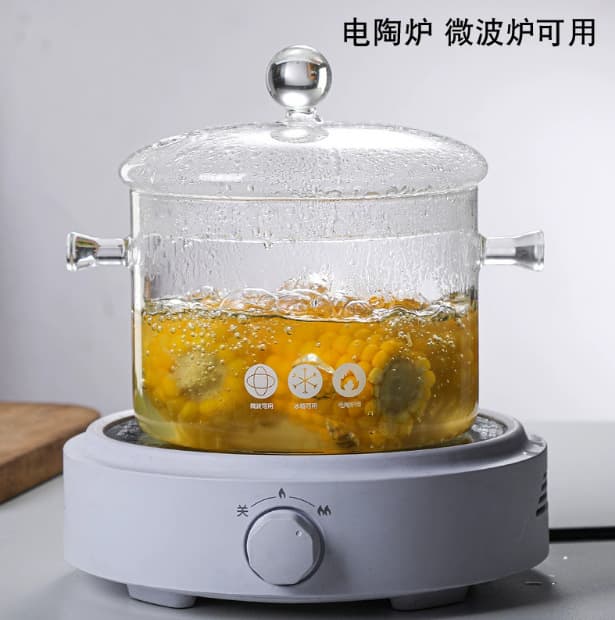 Borosilicate Glass Health Stew Pot Electric Ceramic Stove Thickened Transparent Glass Instant Noodle Pot Household Double Ear Glass Pot