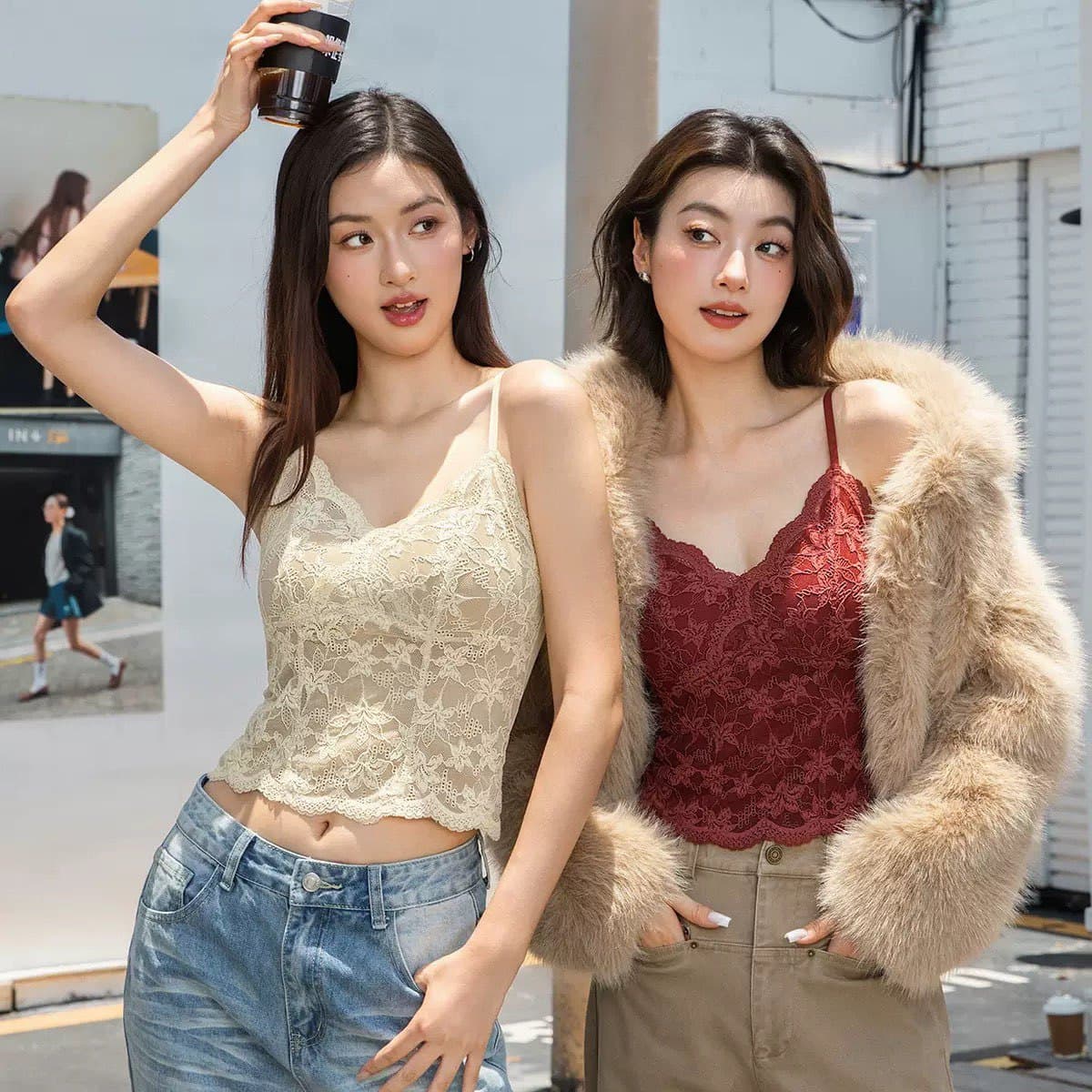 Original Autumn/Winter Lace Camisole with Padded Bra - No Need to Wear a Bra, Slim Fit, Thin Straps, Thermal Underwear