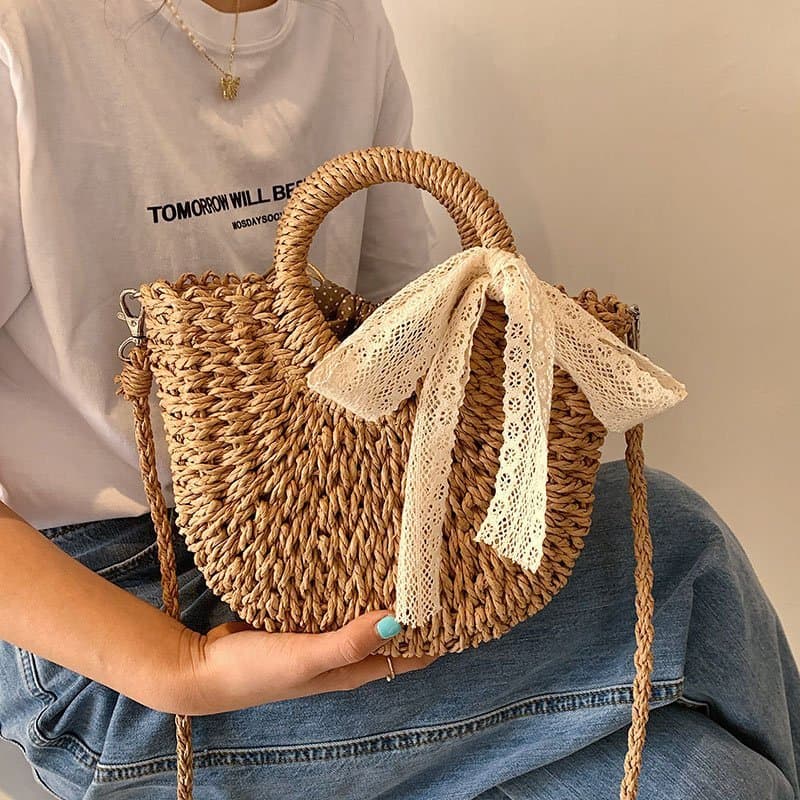 Cross-border Handwoven Bag 2025 Internet Celebrity Same Style Cute Straw Tote, Versatile Beach Vacation Bag Trend