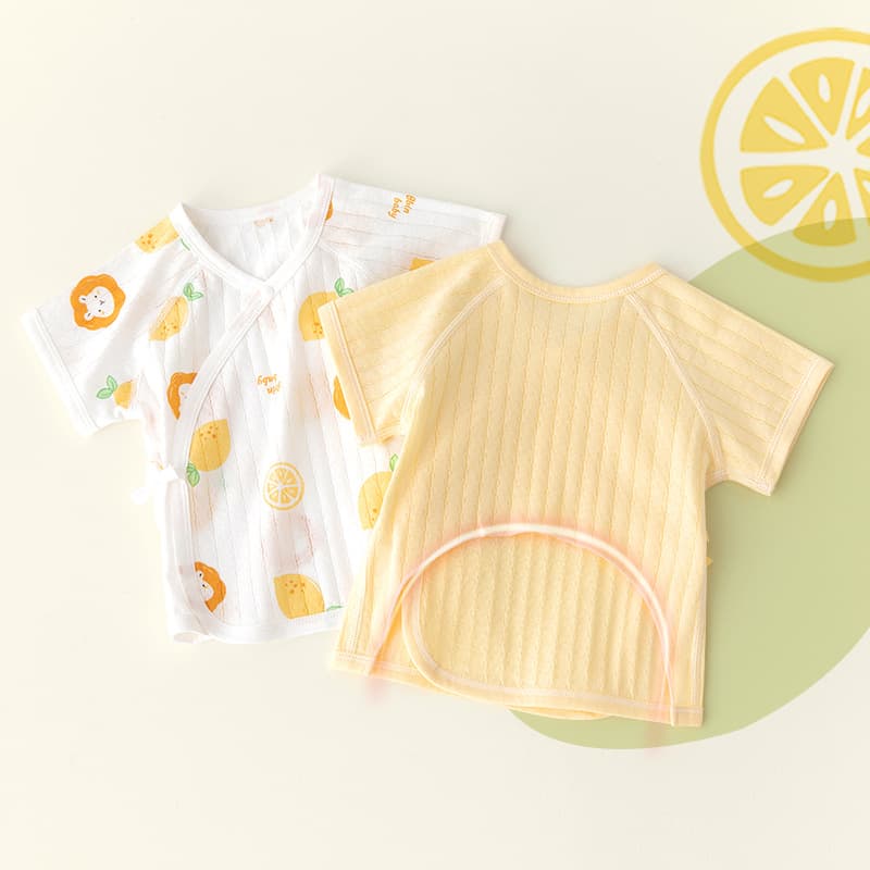 Newborn Baby Half-Back Shirt Spring Top Pure Cotton Summer Thin Short-Sleeve Wrap Baby Boy Monk Style