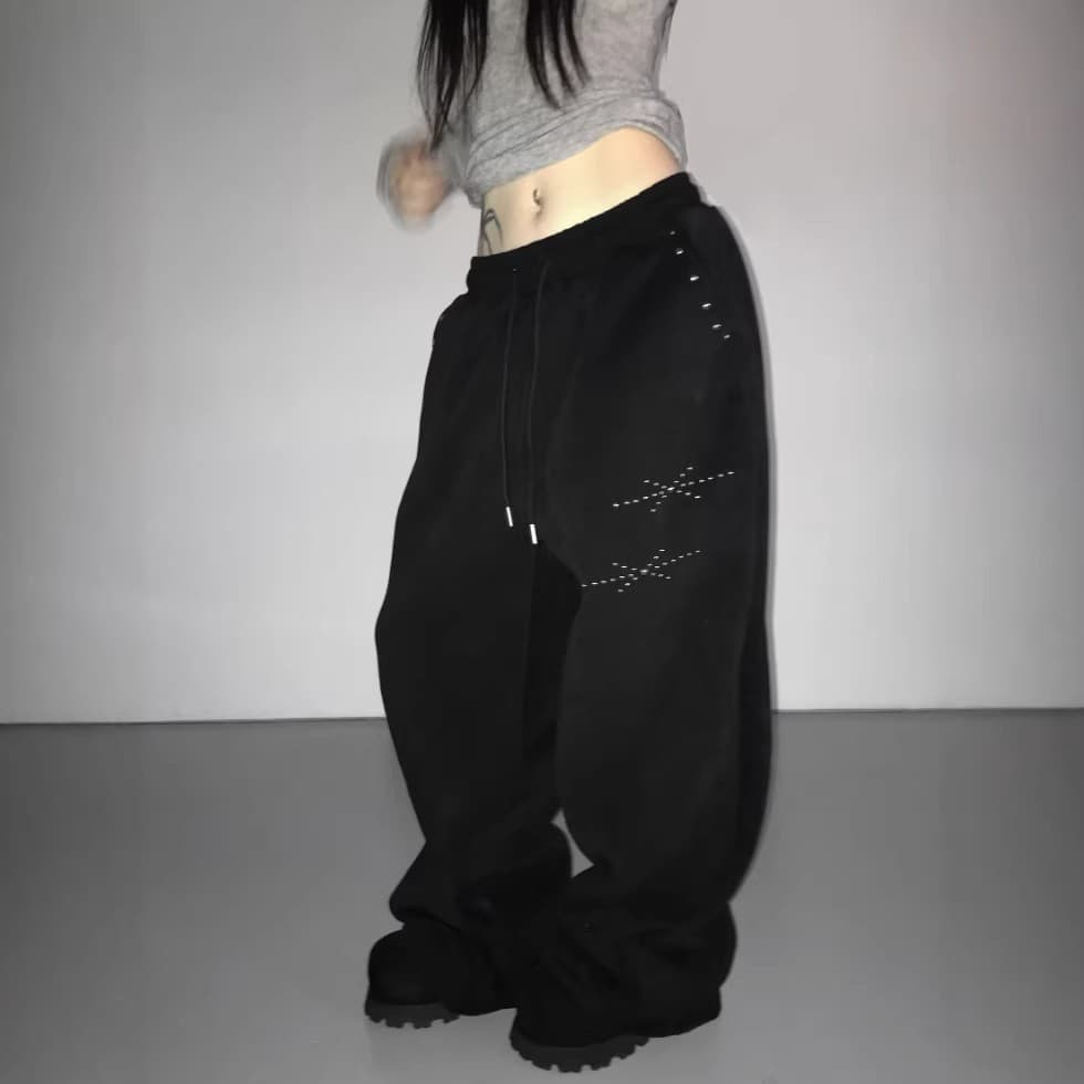 Cross-border European and American street style lace-up casual pants, Y2K retro Harajuku rhinestone straight-leg pants, high-waist hip-hop sports pants