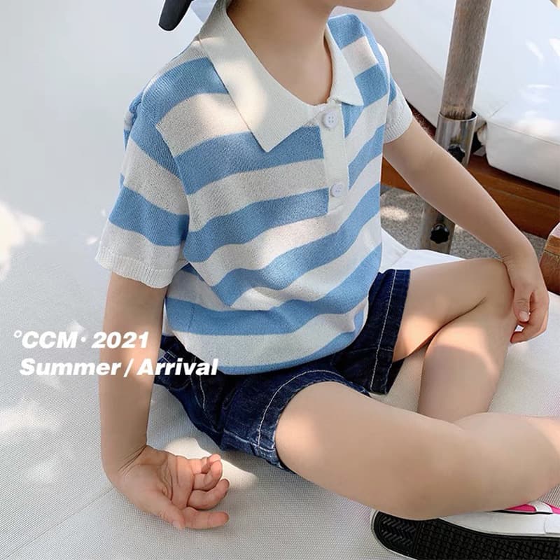 Boys' Polo Knit Short Sleeve Set Baby Denim Shorts Summer Striped Versatile T-Shirt Trendy