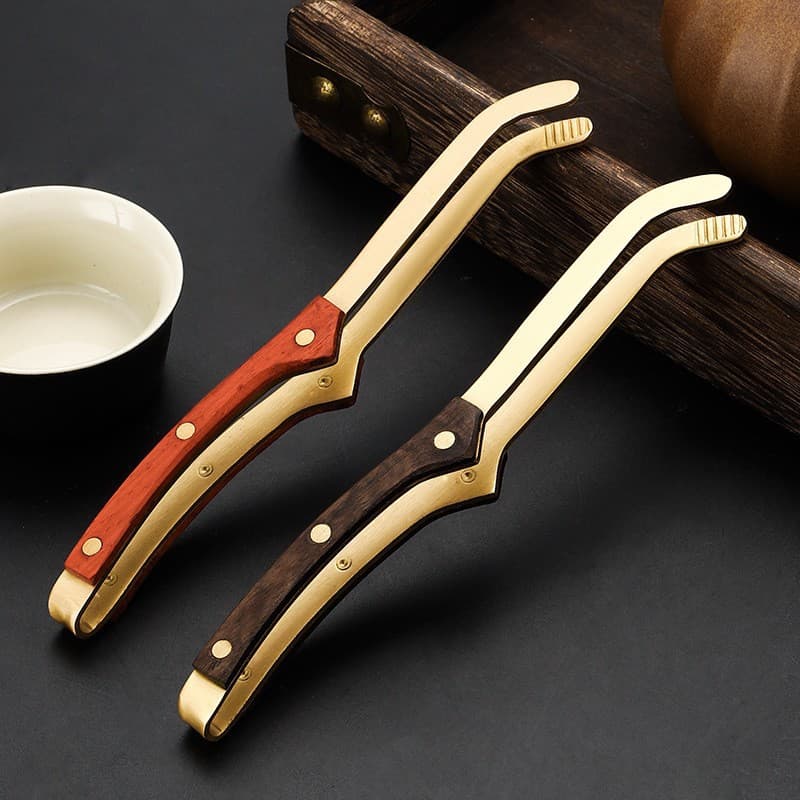 Pure copper teacup tongs, stainless steel tongs, brass tongs, wood pure titanium tweezers, high-end tea set accessories wholesale