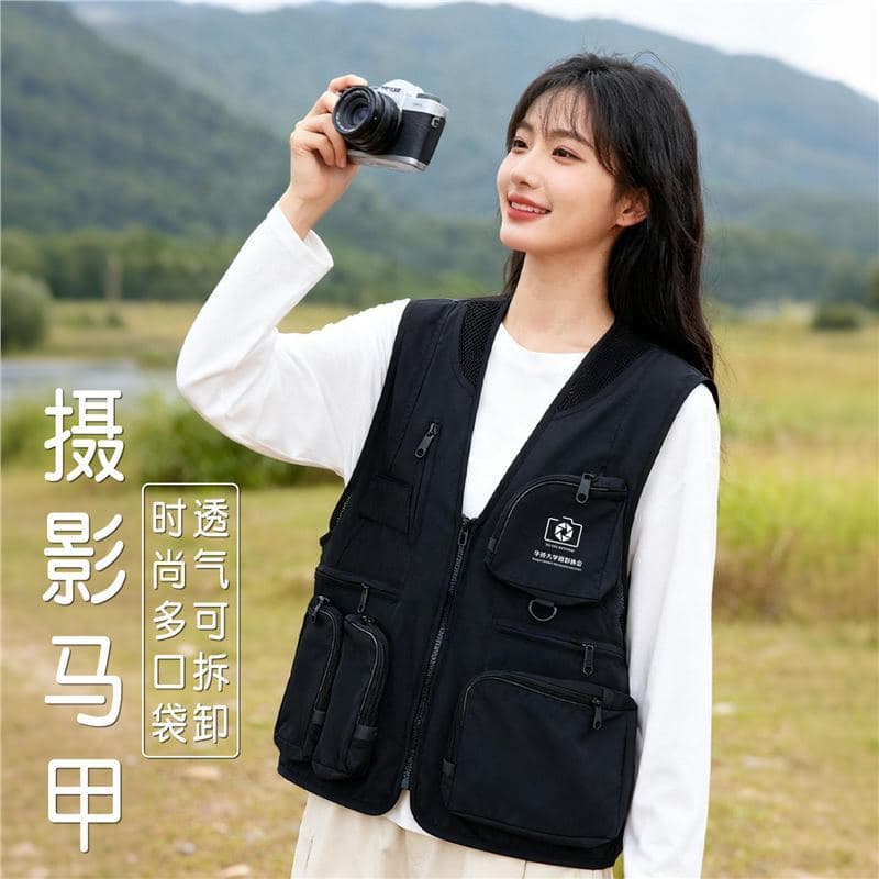 Outdoor waterproof vest/workwear with logo, detachable quick-drying, photographer/reporter workwear.
