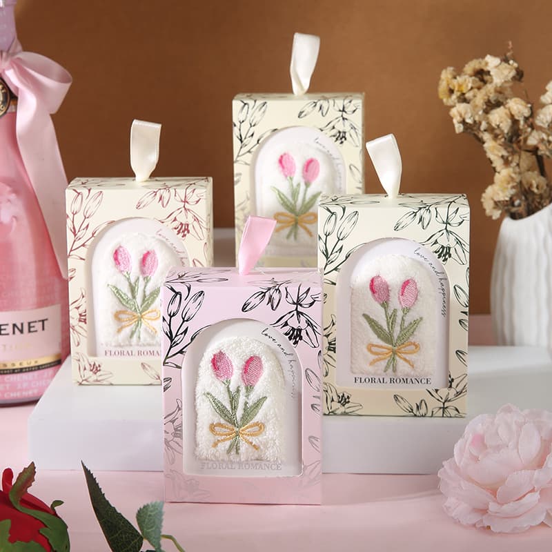 Tulip Embroidered Towel Favors Single Item, Wedding Bridesmaid Women's Practical Small Gifts, Children's Day Activity Presents