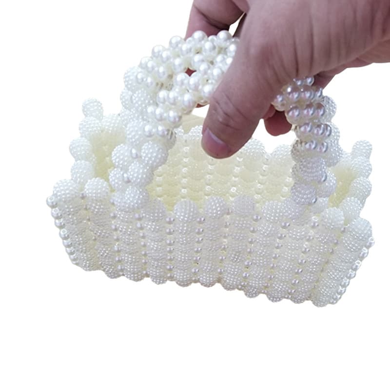 Off-white Vintage Faux Pearl Beaded Handwoven Bag Fashion Women's Crossbody Bag Strawberry Ball Handbag DIY Material Kit