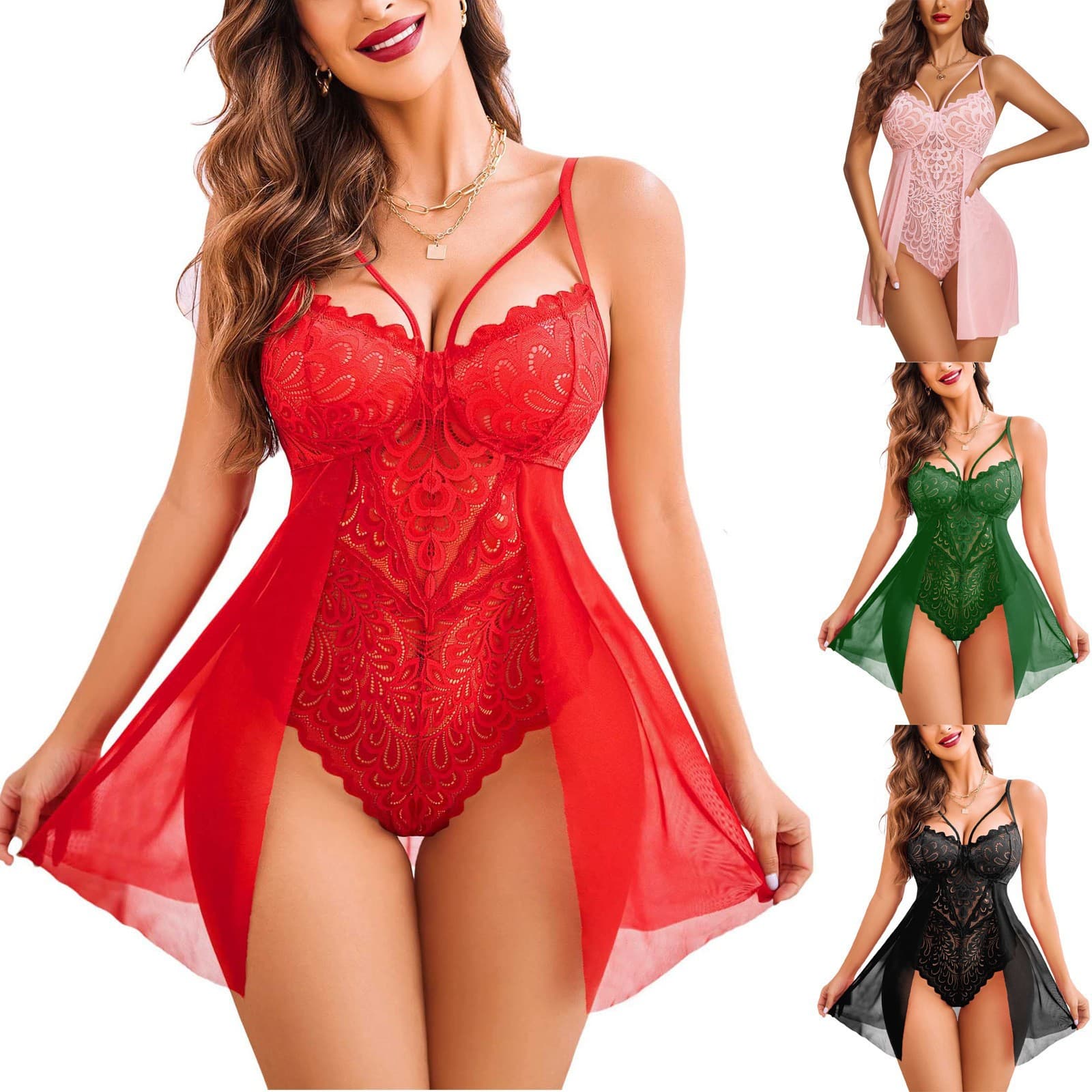 2026 European and American Export Plus Size Sexy Sheer Lace Camisole Sleepwear Large Size Sheer Bodysuit Wholesale