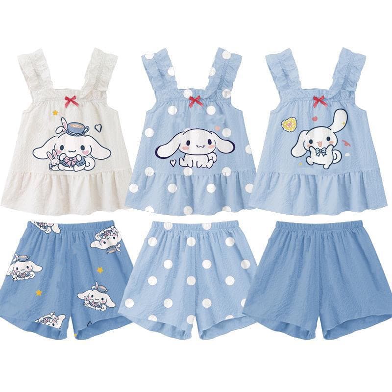 Blue New Summer Thin Pajama Set for Girls, Fashionable Camisole and Shorts Two-Piece Homewear