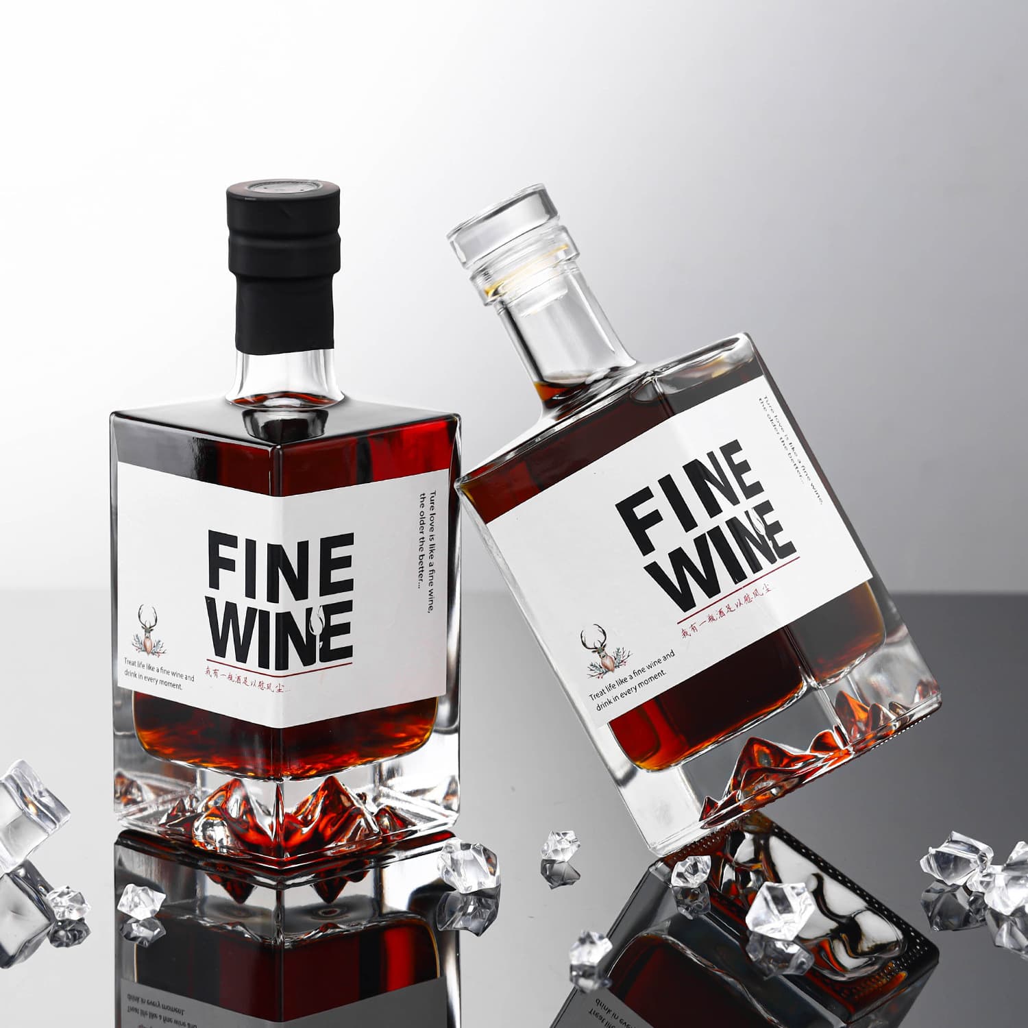Custom Square Glass Empty Liquor Bottles 500ml Transparent Thickened Sealed Storage Wine Red Wine Spirits Bottles Wholesale