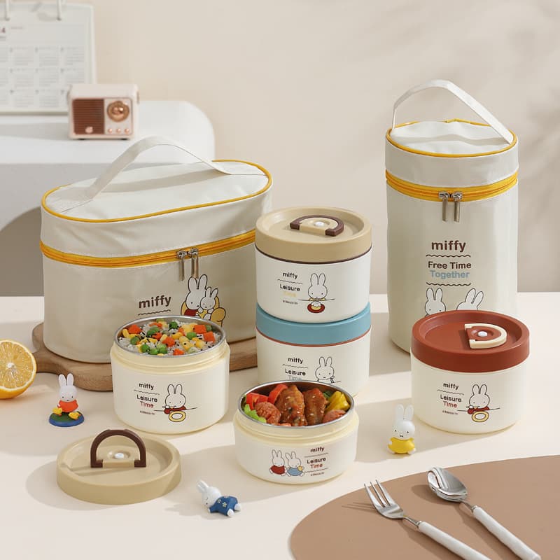 Miffy INS insulated lunch box stainless steel round soup bowl with lid student Japanese lunch box portable work soup can