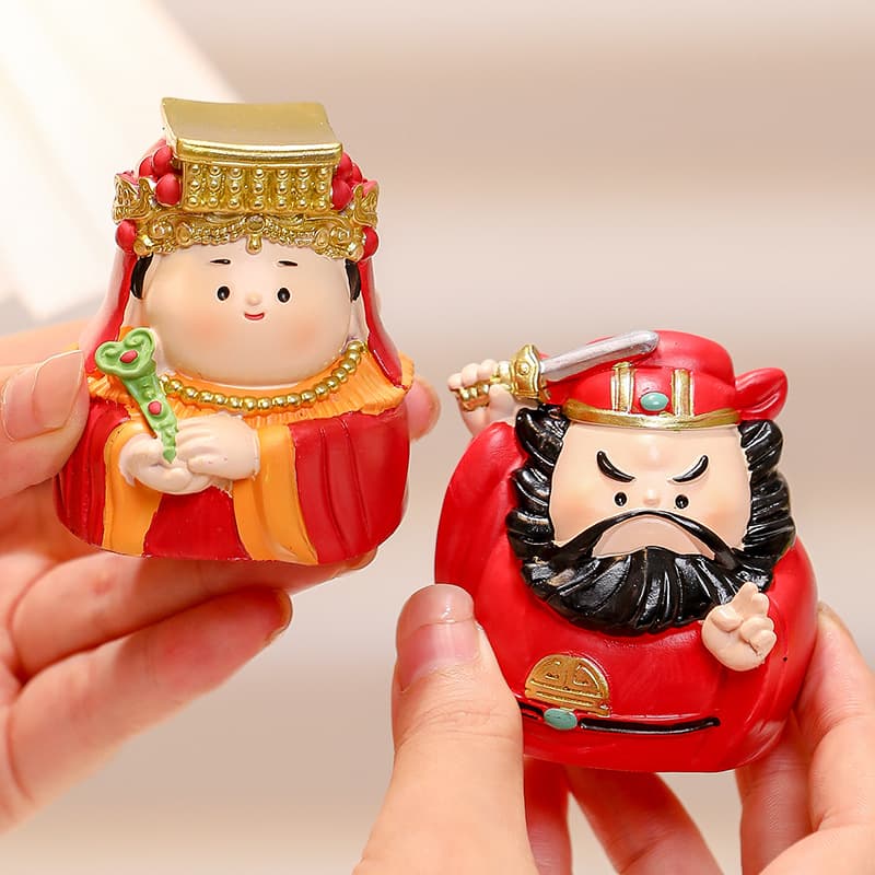 Trendy Chinese God of Wealth and Zhong Kui Mini Desktop Ornaments, Office Stress-Relief Gifts