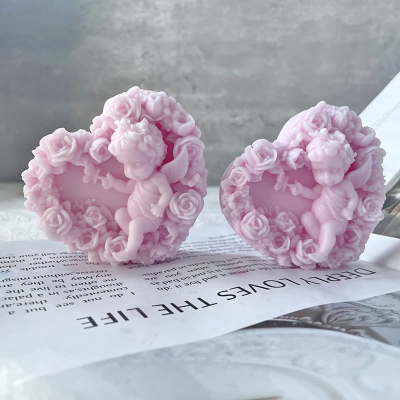 Jiahuimei DIY Heart Angel Scented Candle Silicone Mold Heart-Shaped Angel Plaster Epoxy Resin Ornament Mold