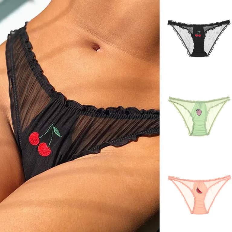 Fine European and American Transparent Triangle Panties with Ruffle Edge Embroidery, Cute Mesh Lace, Sexy Low-Rise Women's Underwear