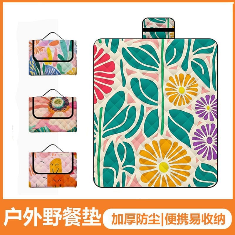 Wholesale outdoor patterned picnic mats, ultrasonic moisture-proof mats, thickened waterproof beach cloth, non-slip for camping, grassy outings.