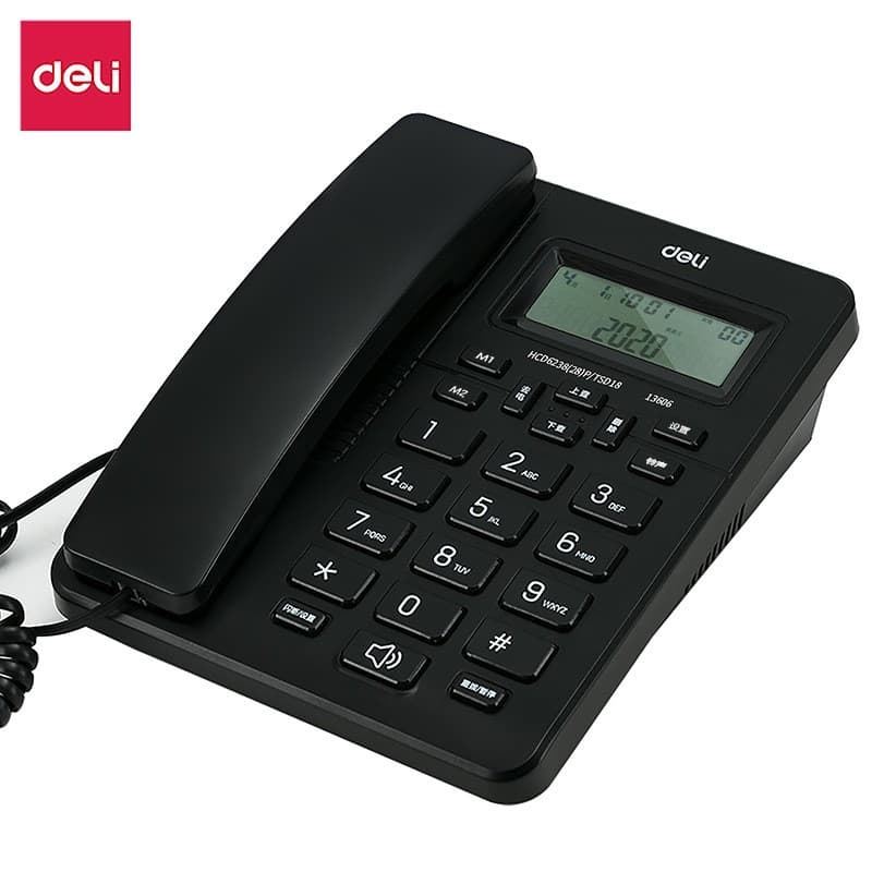 Deli 13606 Telephone, Black Desk Phone, Wired for Home and Office Use, Fixed Line with Hands-Free and Caller ID