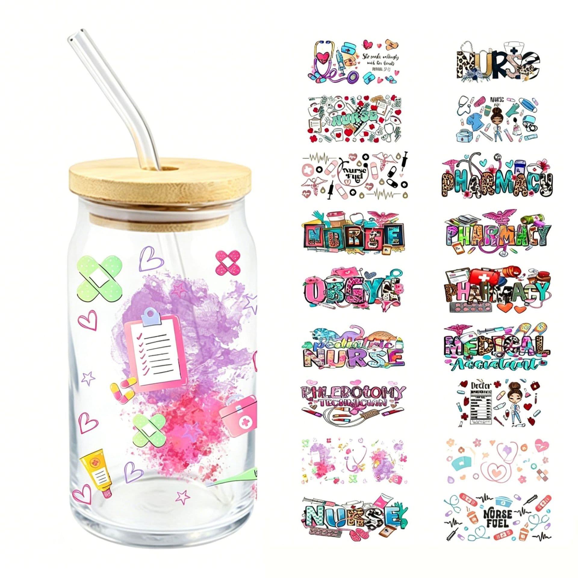 Nurses Day UVDTF Transfer Crystal Clear Sticker DIY Glass Cup Waterproof High Temperature Resistant Decoration Wholesale