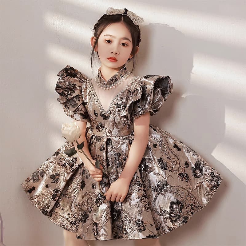 Girls Classy Catwalk Host Evening Dress Fluffy Gauze Domineering Kidsren's Princess Dress Birthday Baby Girl One-Year-Old Dress