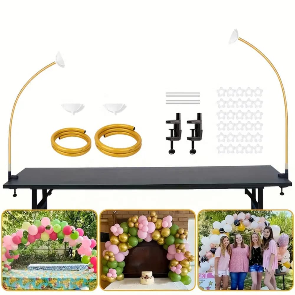 Balloon Arch Stand Kit 4.9 ft & 3.3 ft Free Curved Balloon Table Stand, Semi Arch