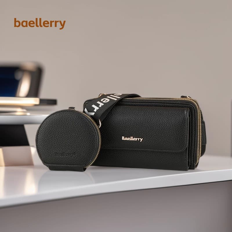 Baellerry Ladies Fashion Litchi Pattern Shoulder Bag Double Zipper Attractive Clutch Mini Size Polyester Lining Soft PU Material