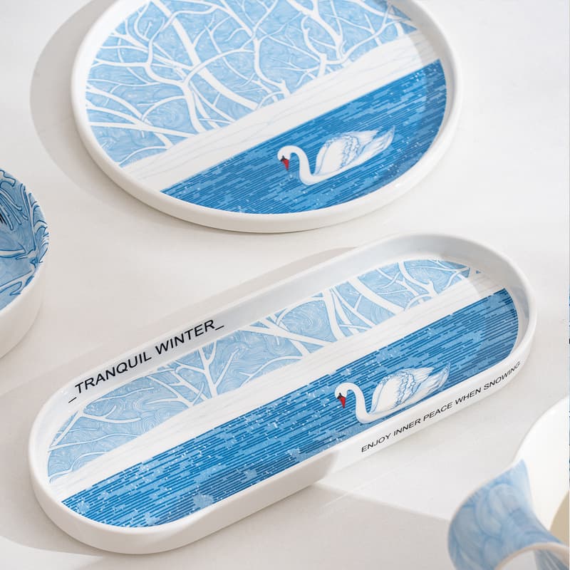[Swan Lake] Designer Original Swan Lake Series Exquisite Ceramic Plate for Spring, Summer, and Winter