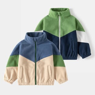 Foreign Trade Children's Clothing 2026 Autumn New Kids Fleece Jacket Boys Baby Color-Block Casual Top Wholesale