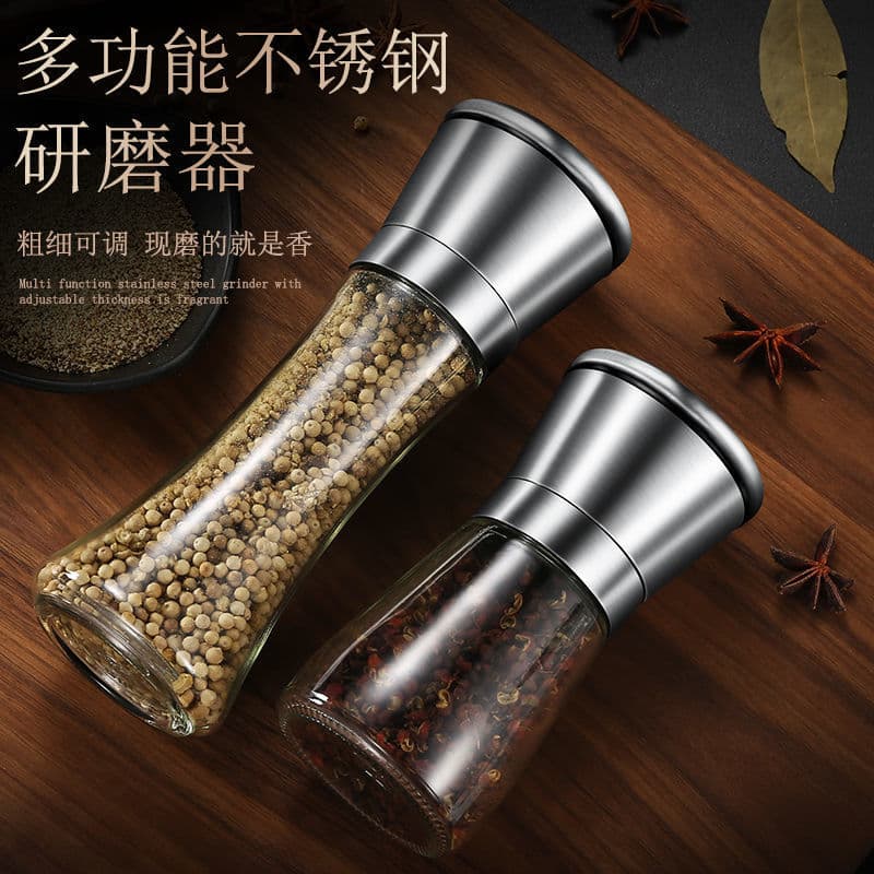 Cross-border Kitchen Stainless Steel Grinding Bottle, Black Pepper Grinder for Western Cuisine and Barbecue Seasoning, Manual Rotary Mill