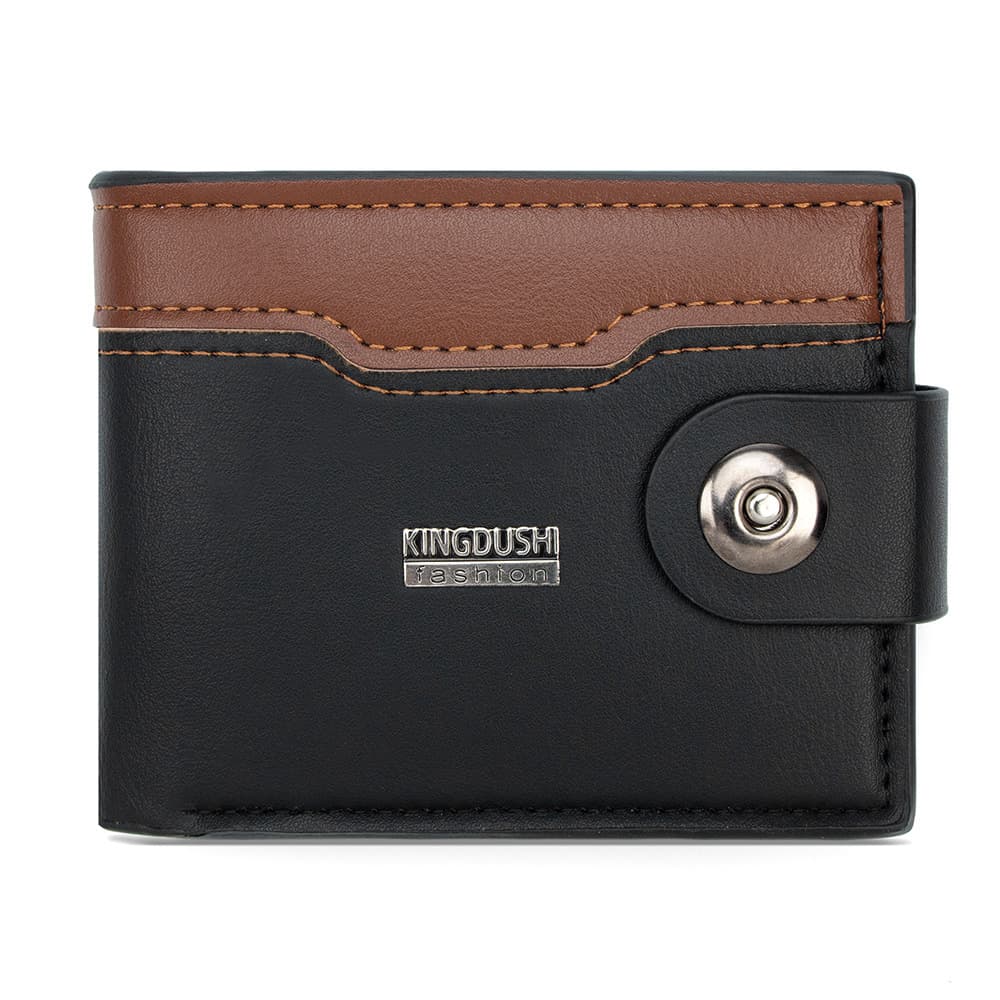 Short Men's Wallet Multi-Function Horizontal Magnetic Button ID Card Holder Coin Purse Business Tri-Fold Leather Case Soft Leather Clip