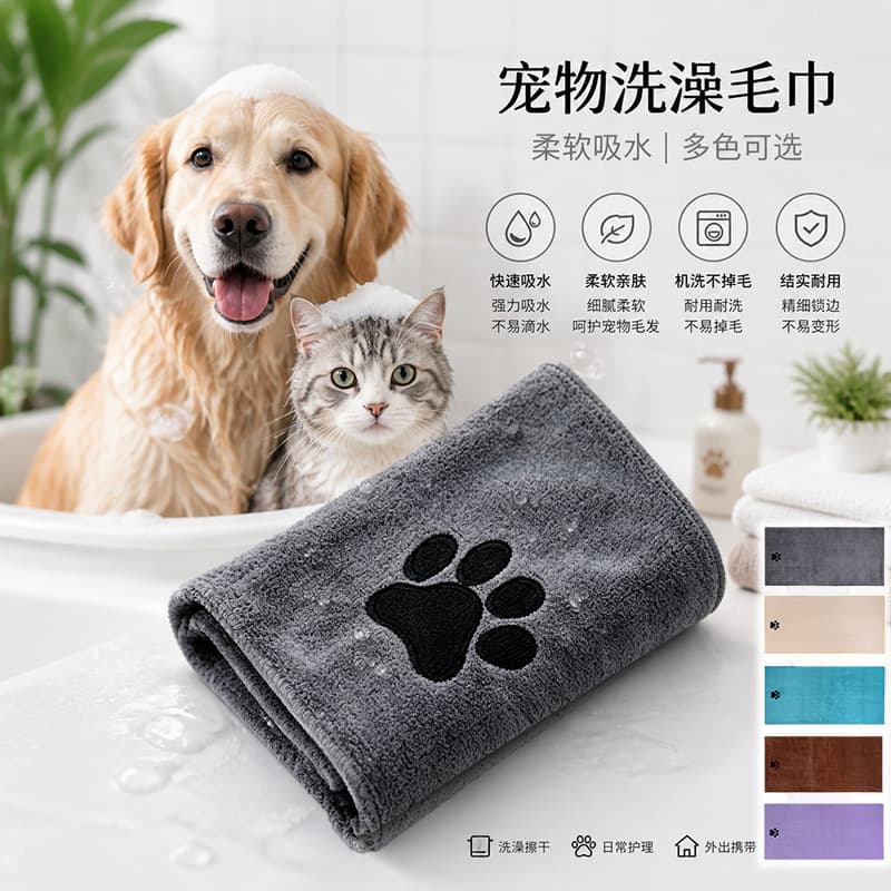 Super Absorbent Ultrafine Fiber Towel Embroidered Logo Bathing Cleaning Towel for Pets Cats And Dogs Pet Cleaning Towel