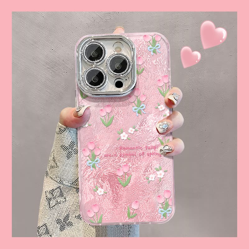 Spring/Summer Pink Tulip Case for Xiaomi 14, IMD Premium Redmi K70 PRO Glacier Pattern Precision Cutouts