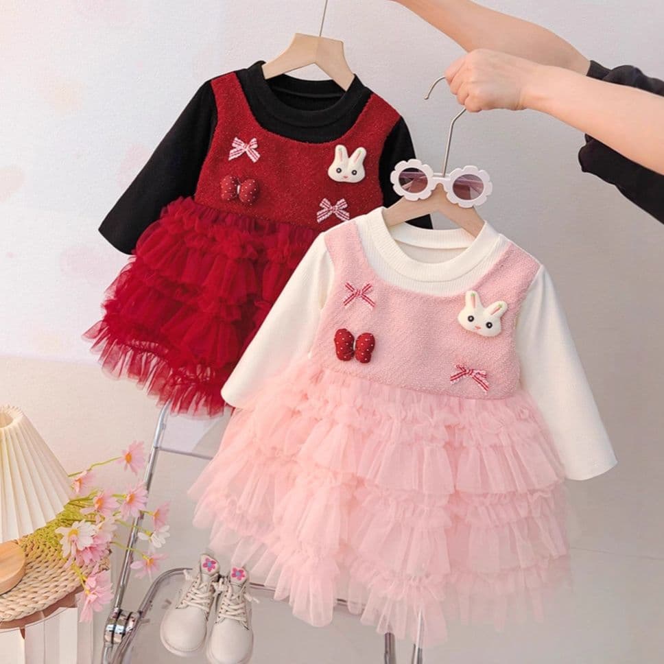 Two Palace Dress Baby Girl Dress Children's Faux Layered Suspenders Skirt Autumn Winter Infant New Year Baby Clothes Princess Style