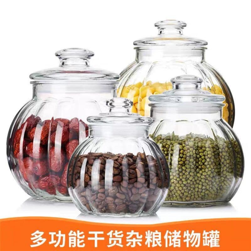 Glass Pumpkin-Shaped Jars, Sealed Glass Containers, Glass Milk Powder Jars, Tea Storage Jars, Kitchen Supplies, Dried Fruit Jars